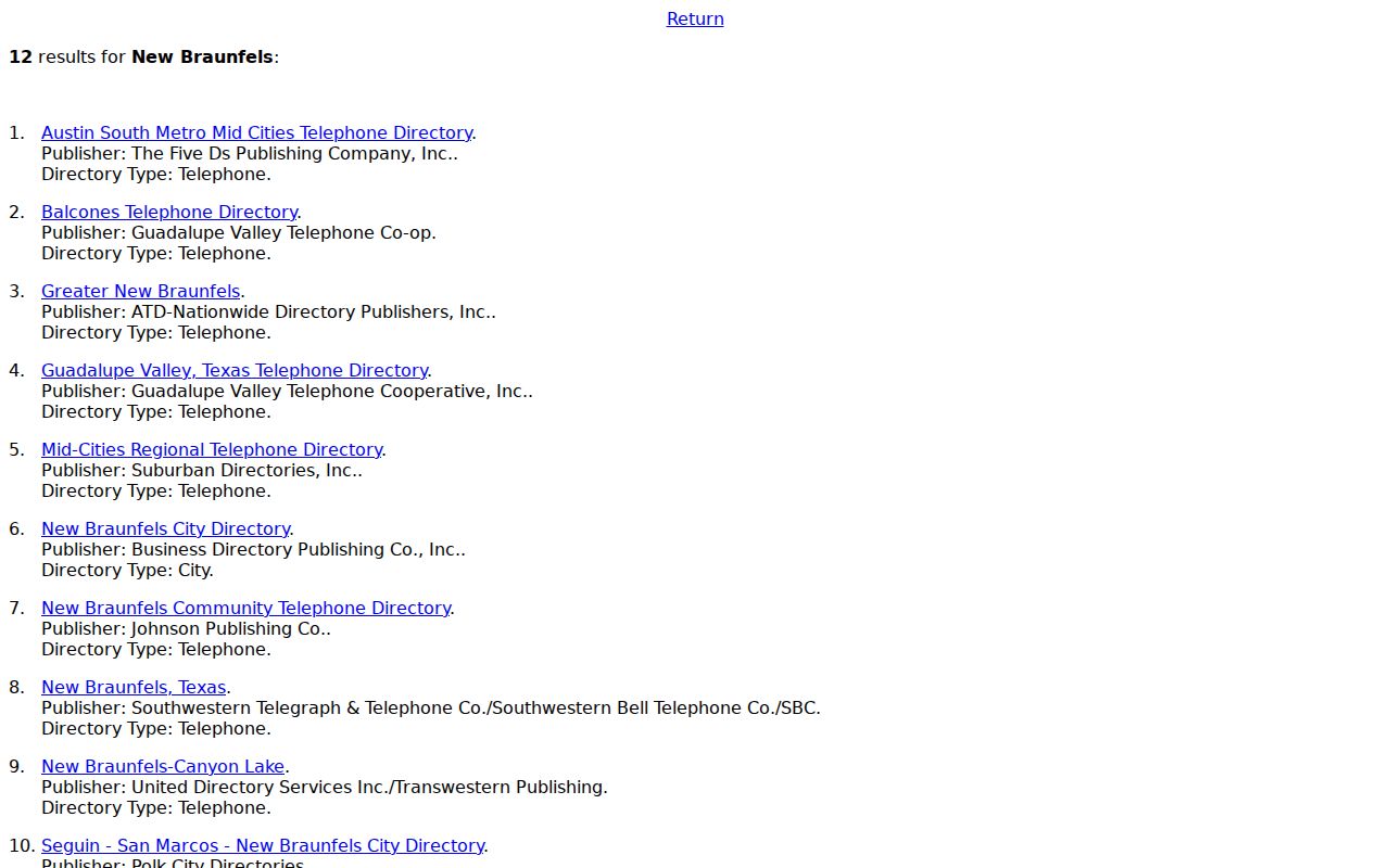 New Braunfels city directory catalog results at the UT Briscoe Center