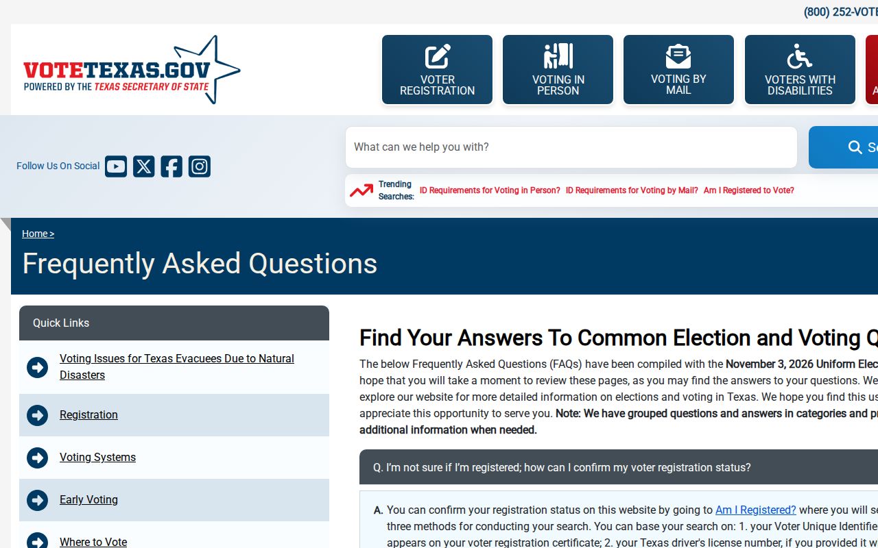 New Braunfels resident lookup VoteTexas voter status guidance